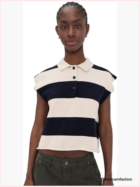 Sweaters - Mid-weight Stretch Knit Collared Neck Short Sleeve Sweater Polo